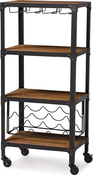 Baxton Studio Jessica Rustic Industrial Style Antique Black Textured Finish  Metal Distressed Ash Wood Mobile Serving Bar Cart 