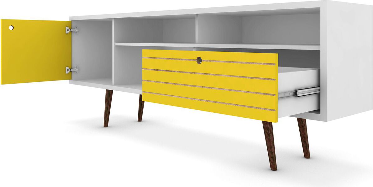 Manhattan Comfort TV & Media Units - Liberty 70.86" Mid-Century - Modern TV St& White & Yellow