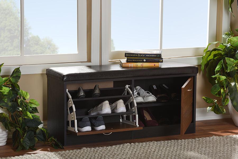 Foley 2 tone Dark Brown Oak Bench Shoe Rack Cabinet Organizer