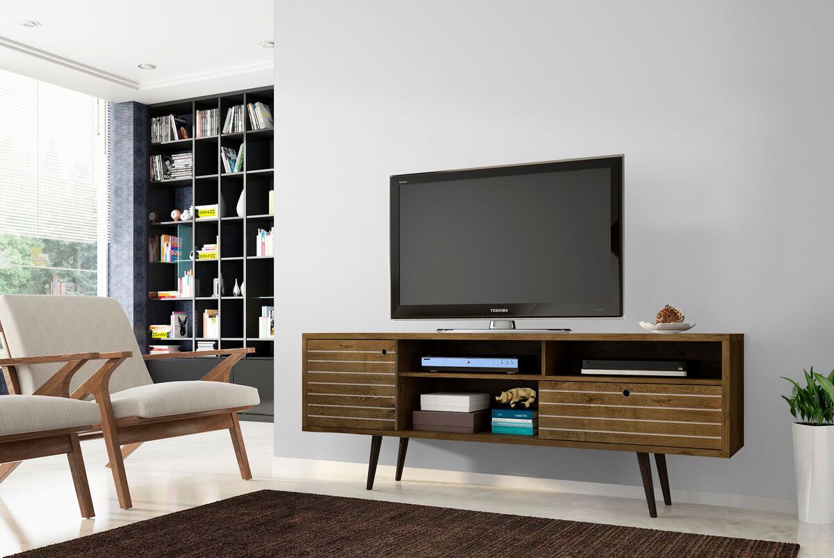 Manhattan Comfort TV & Media Units - Liberty 70.86" Mid-Century - Modern TV St& White & Rustic Brown