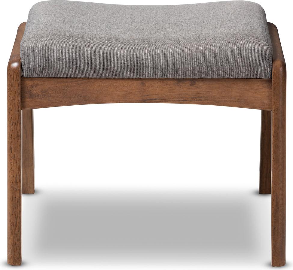 Wholesale Interiors Ottomans & Stools - Roxy Mid-Century Modern Walnut Wood Finishing and Gray Fabric Upholstered Ottoman