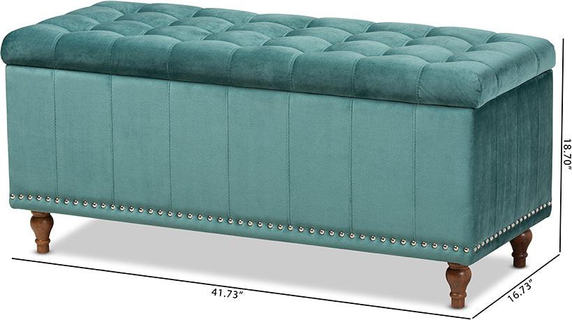 Wholesale Interiors Ottomans & Stools - Kaylee Modern and Contemporary Teal Blue Velvet Button-Tufted Storage Ottoman Bench