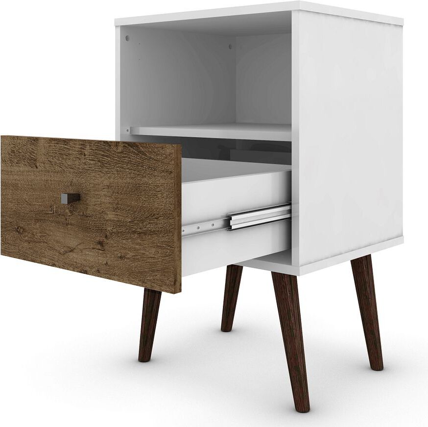 Manhattan Comfort Nightstands & Side Tables - Liberty Mid-Century - Modern Nightst& 1.0 White & Rustic Brown