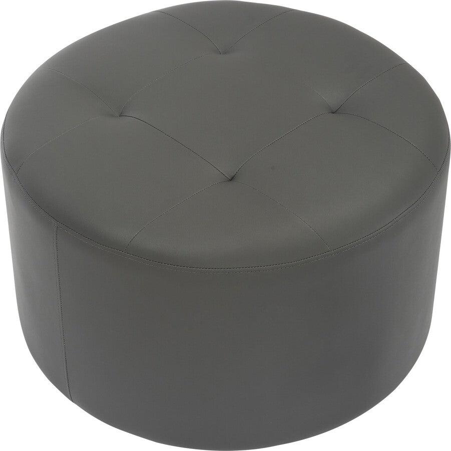 Lumisource Ottomans & Stools - Mason Round Swivel 26" Contemporary Ottoman In Chrome Metal & Grey Faux Leather