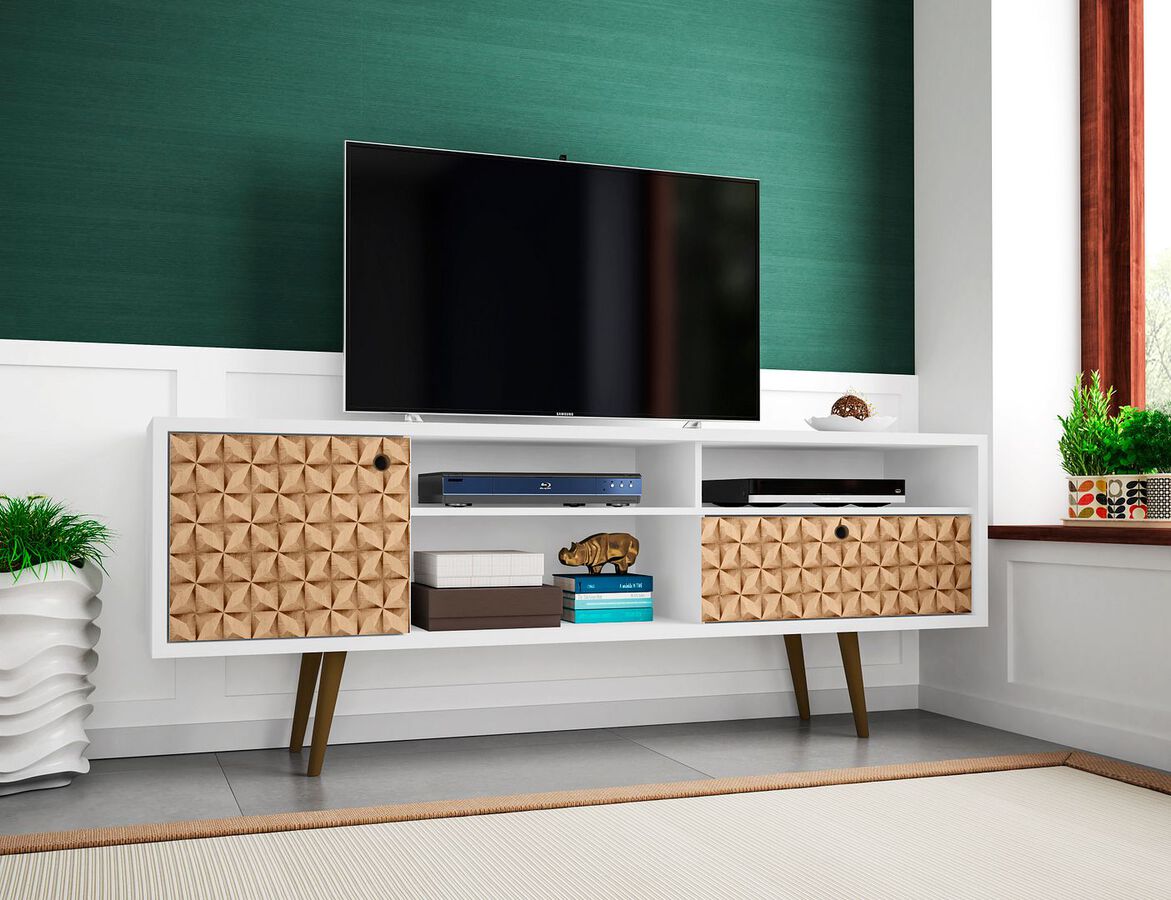 Manhattan Comfort TV & Media Units - Liberty TV Stand 70.86 in White and 3D Brown Prints