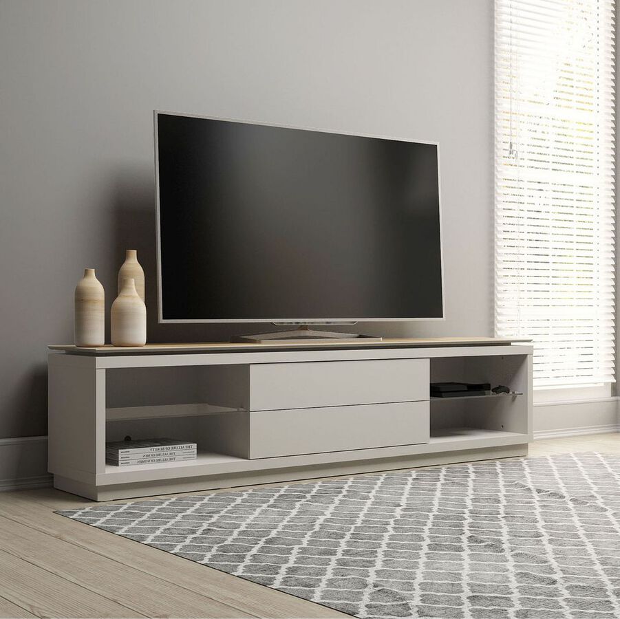 Manhattan Comfort TV & Media Units - Lincoln 85.43" TV Stand with 4 Shelves in Off White & Cinnamon