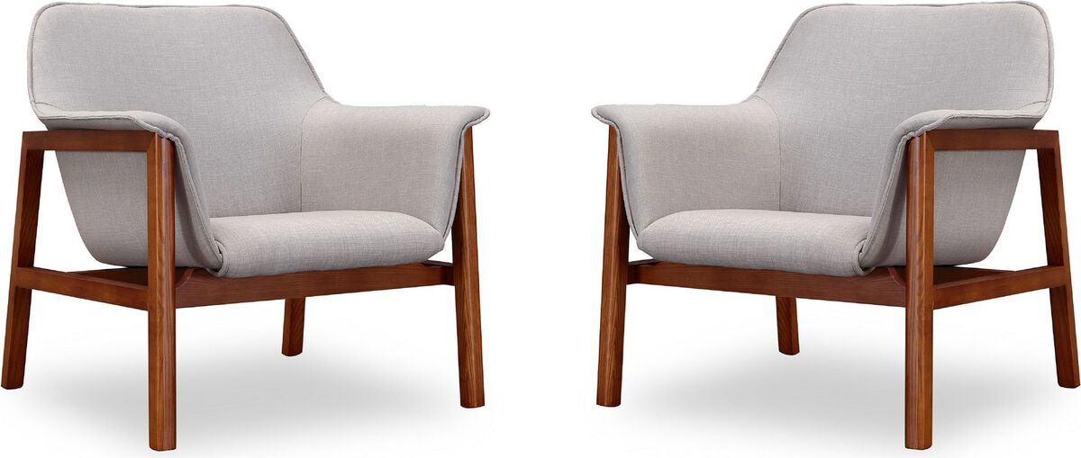 Manhattan Comfort Accent Chairs - Miller Gray and Walnut Linen Weave Accent Chair (Set of 2)