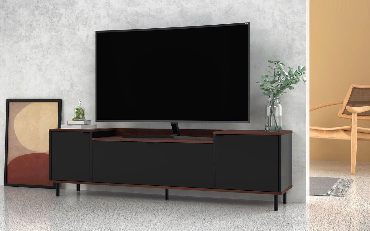 Manhattan Comfort TV & Media Units - Mosholu 66.93 TV Stand with 3 Shelves in Black & Nut Brown