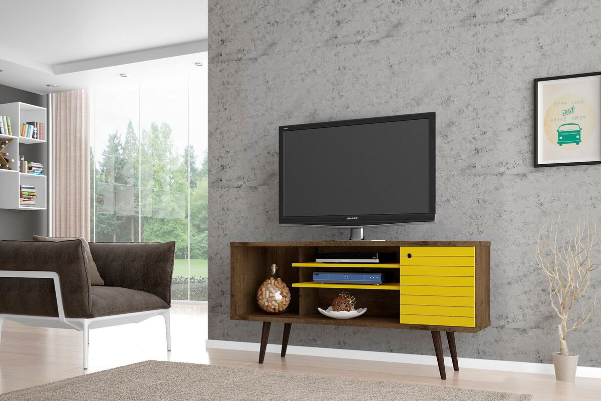 Manhattan Comfort TV & Media Units - Liberty 53.14" Mid-Century - Modern TV St& Rustic Brown & Yellow