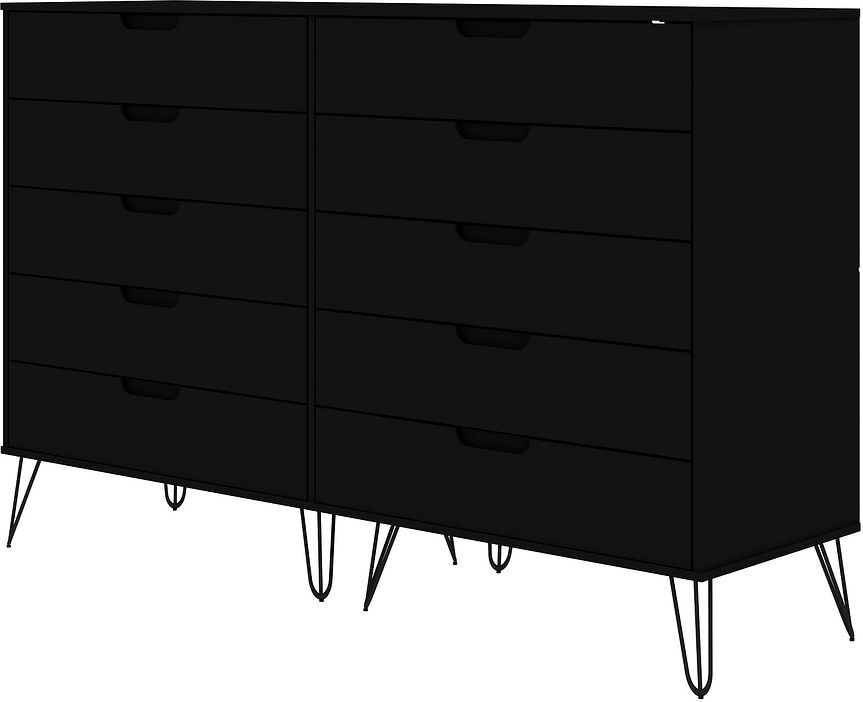 Manhattan Comfort Dressers - Rockefeller 10-Drawer Double Tall Dresser with Metal Legs in Black