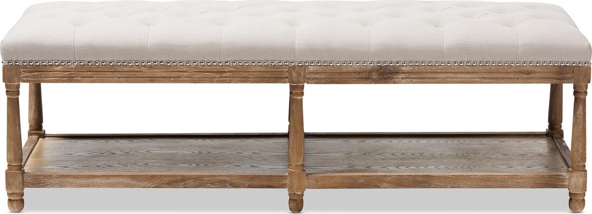 Wholesale Interiors Benches - Celeste French Country Weathered Oak Beige Linen Upholstered Ottoman Bench