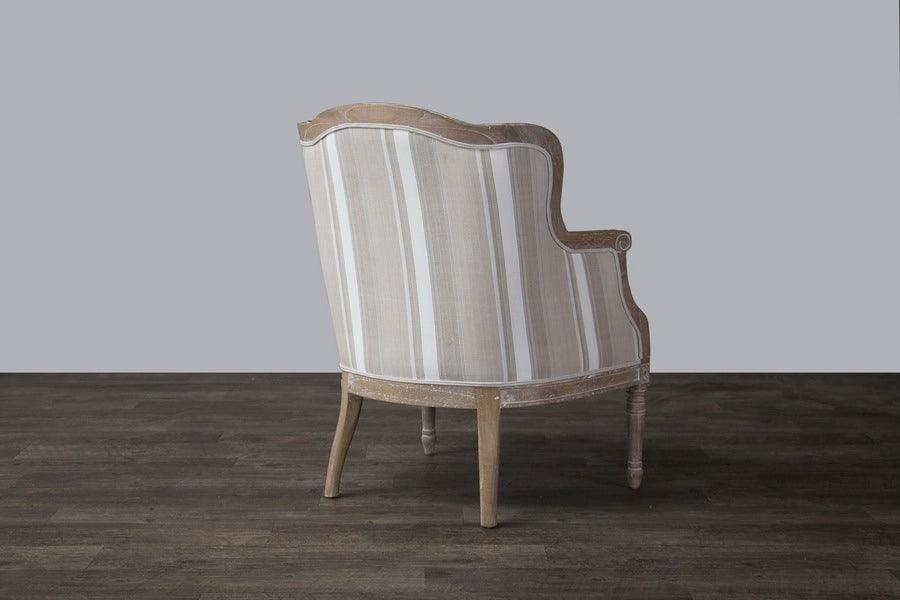 Charlemagne Traditional French Accent Chair Oak Brown Stripe