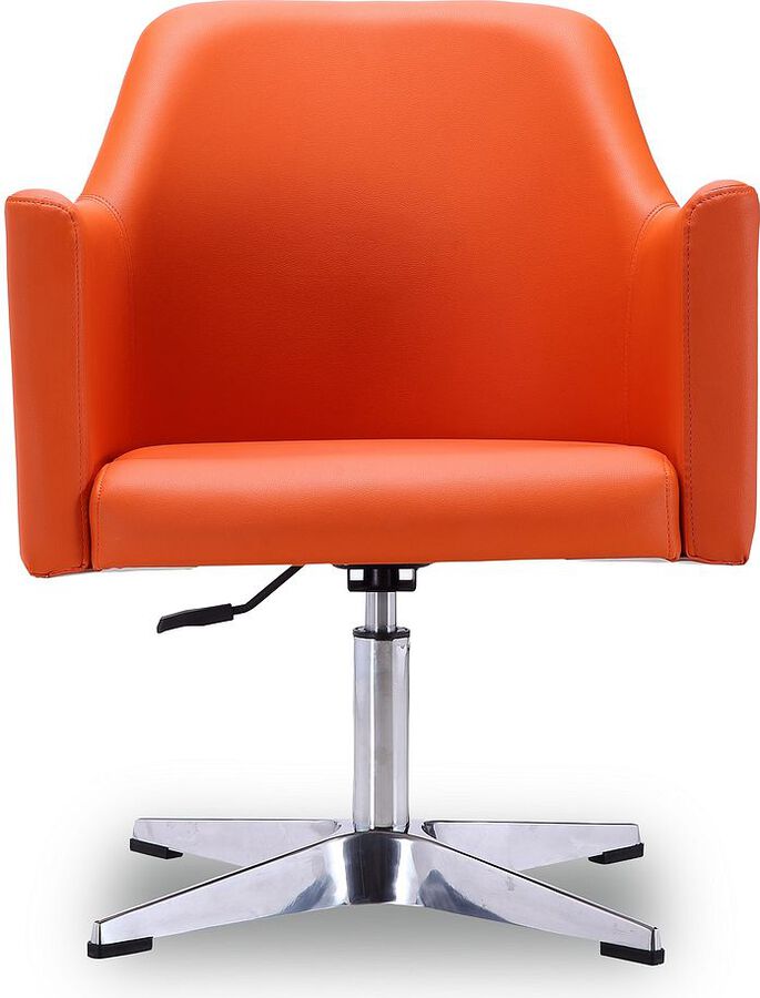 Manhattan Comfort Accent Chairs - Pelo Orange & Polished Chrome Faux Leather Adjustable Height Swivel Accent Chair