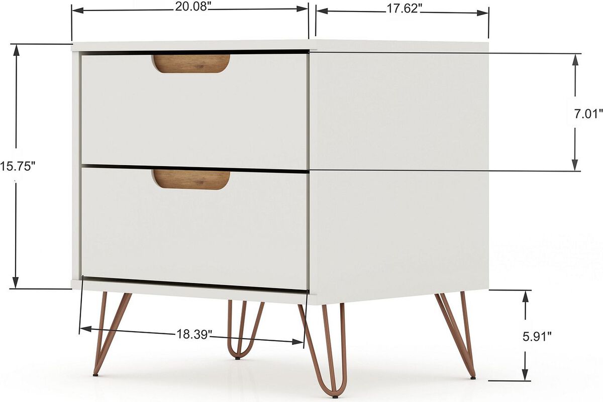 Manhattan Comfort Nightstands & Side Tables - Rockefeller 2.0 Mid-Century- Modern Nightstand with 2-Drawer in Off White and Nature