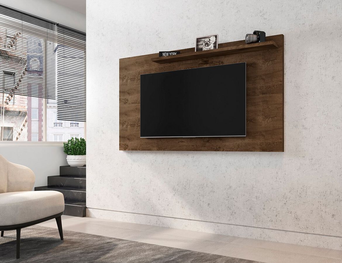 Manhattan Comfort TV & Media Units - Liberty 62.99 Mid-Century Modern TV Stand & Panel with Solid Wood Legs in Rustic Brown