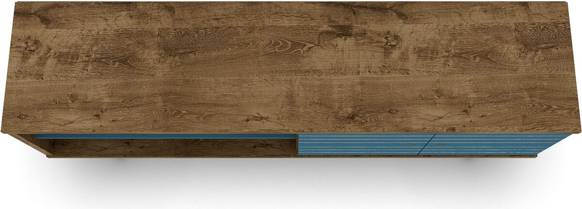 Manhattan Comfort TV & Media Units - Liberty 62.99" Mid-Century - Modern TV St& Rustic Brown & Aqua Blue