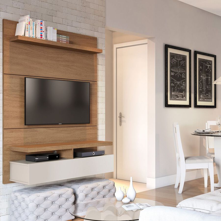 Manhattan Comfort TV & Media Units - City 1.2 Floating Wall Theater Entertainment Center in Maple Cream & Off White