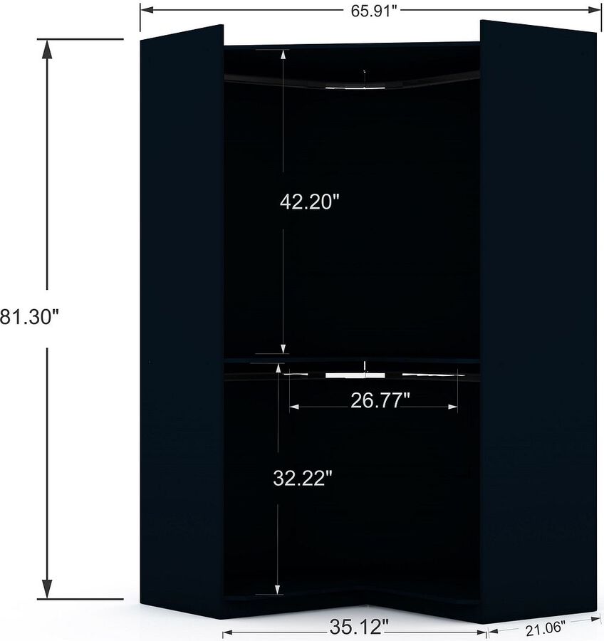 Manhattan Comfort Cabinets & Wardrobes - Mulberry Open 3 Sectional Corner Closet - Set of 3 in Tatiana Midnight Blue