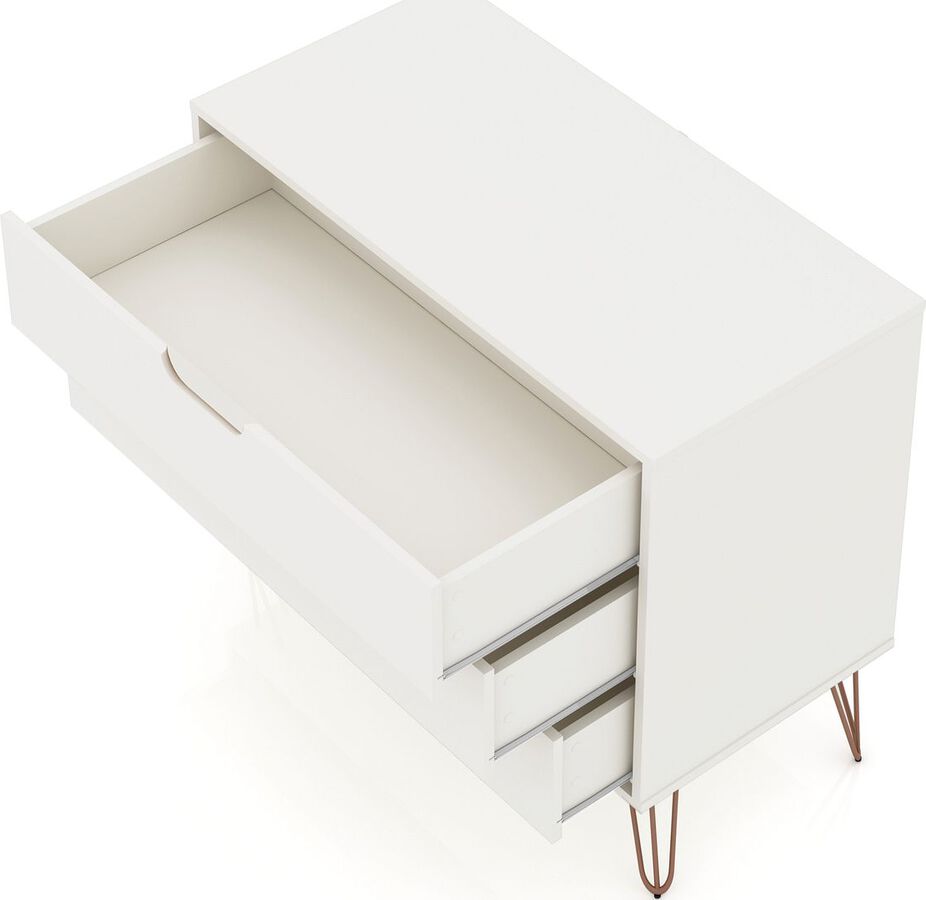 Manhattan Comfort Dressers - Rockefeller Mid-Century- Modern Dresser with 3- Drawers in White