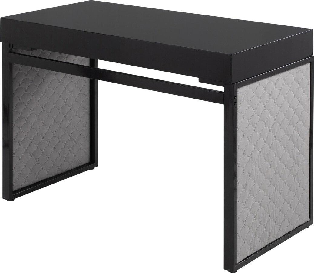 Lumisource Desks - Drift Contemporary Upholstered Desk In Black Steel, Black Wood & Silver Velvet