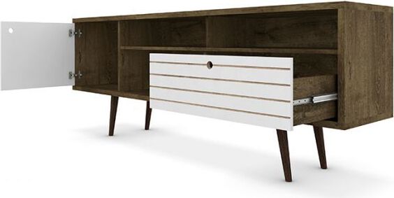 Manhattan Comfort TV & Media Units - Liberty 70.86" Mid-Century - Modern TV St& Rustic Brown & White