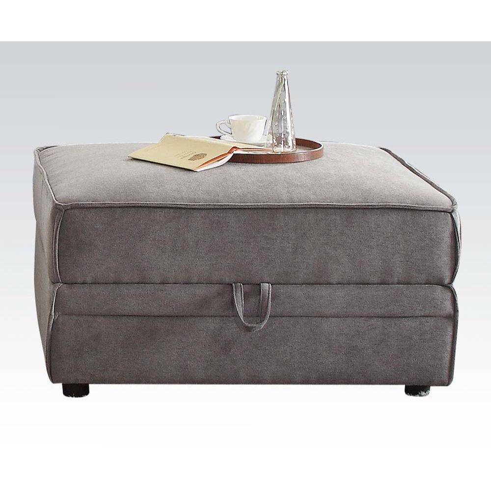 ACME Ottomans & Stools - ACME Bois Ottoman w/Storage, Gray Velvet