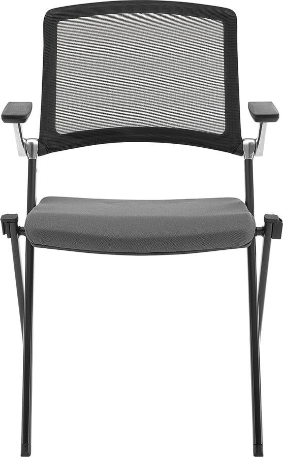 Euro Style Task Chairs - Hilma Stacking Visitor Chair in Gray Seat Fabric and Mesh Back with Matte Black Frame - Set of 2