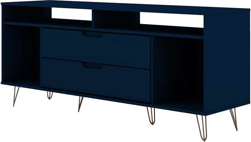 Manhattan Comfort TV & Media Units - Rockefeller 62.99 TV Stand with Metal Legs & 2 Drawers in Tatiana Midnight Blue