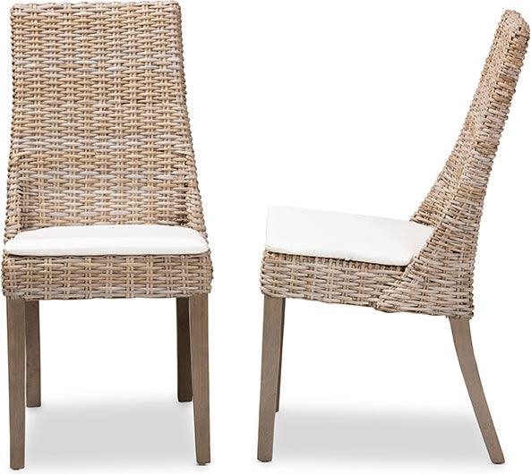 Wholesale Interiors Dining Chairs - Toby Modern Bohemian Grey Rattan 2-Piece Dining Chair Set