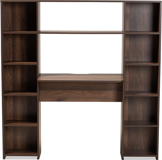 Tobias Mid-Century Modern Two-Tone White and Walnut Brown Finished Wood  Storage Computer Desk with Shelves