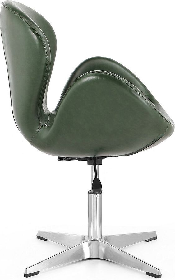 Manhattan Comfort Accent Chairs - Raspberry Forest Green & Polished Chrome Faux Leather Adjustable Swivel Chair