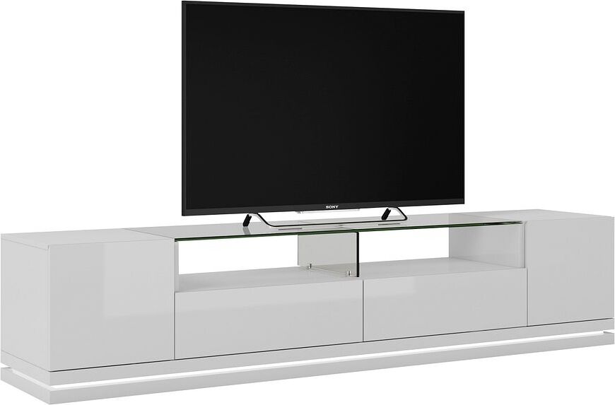 Manhattan Comfort TV & Media Units - Vanderbilt TV Stand & Cabrini 2.2 Floating Wall TV Panel with LED Lights in White Gloss