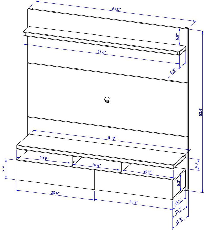 Manhattan Comfort TV & Media Units - City 62.99 Modern Floating Entertainment Center with Media Shelves in White Gloss