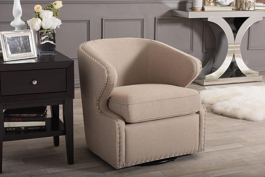 Wholesale Interiors Accent Chairs - Finley Mid-Century Modern Beige Fabric Upholstered Swivel Armchair