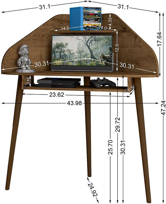 Triangle Corner Computer Desk with Keyboard Tray - Rustic Brown