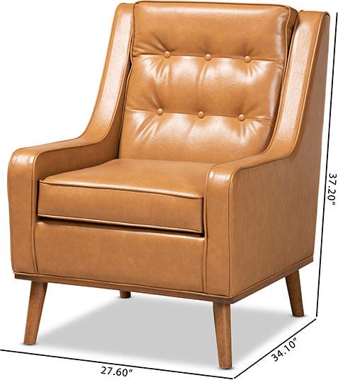 Wholesale Interiors Accent Chairs - Daley Tan Faux Leather Upholstered and Walnut Brown Finished Wood Lounge Armchair