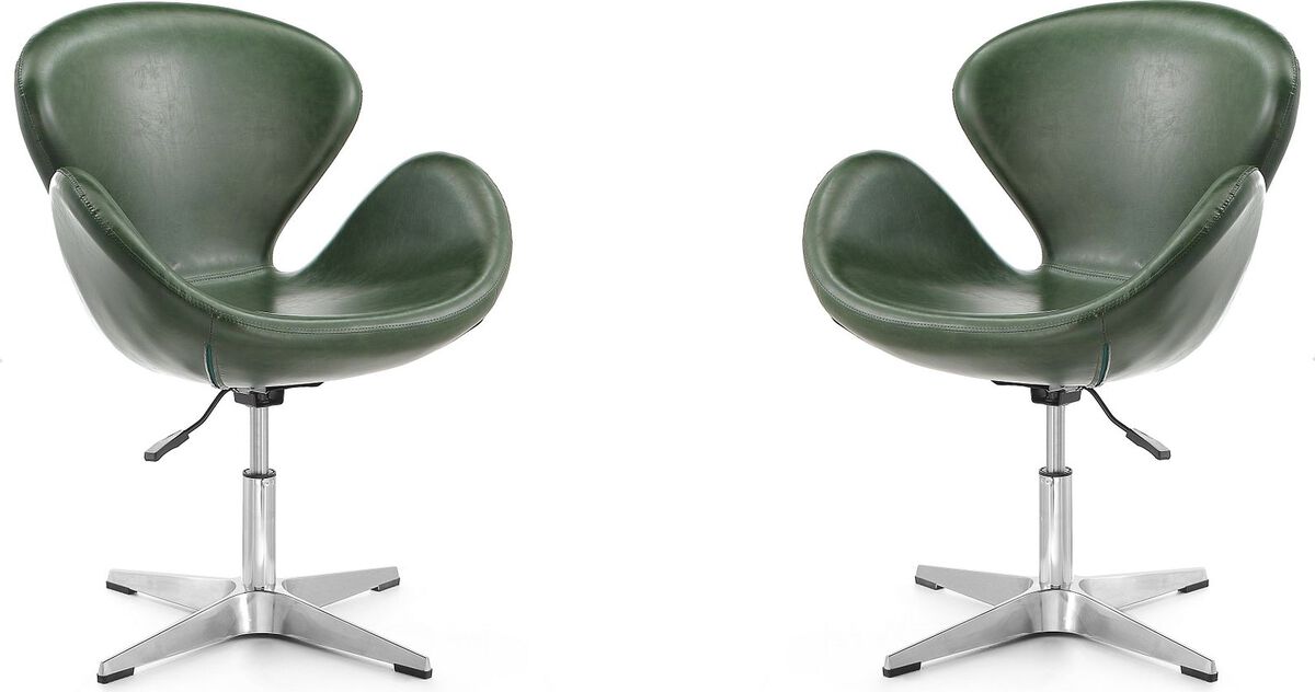 Manhattan Comfort Accent Chairs - Raspberry Forest Green & Polished Chrome Faux Leather Adjustable Swivel Chair (Set of 2)