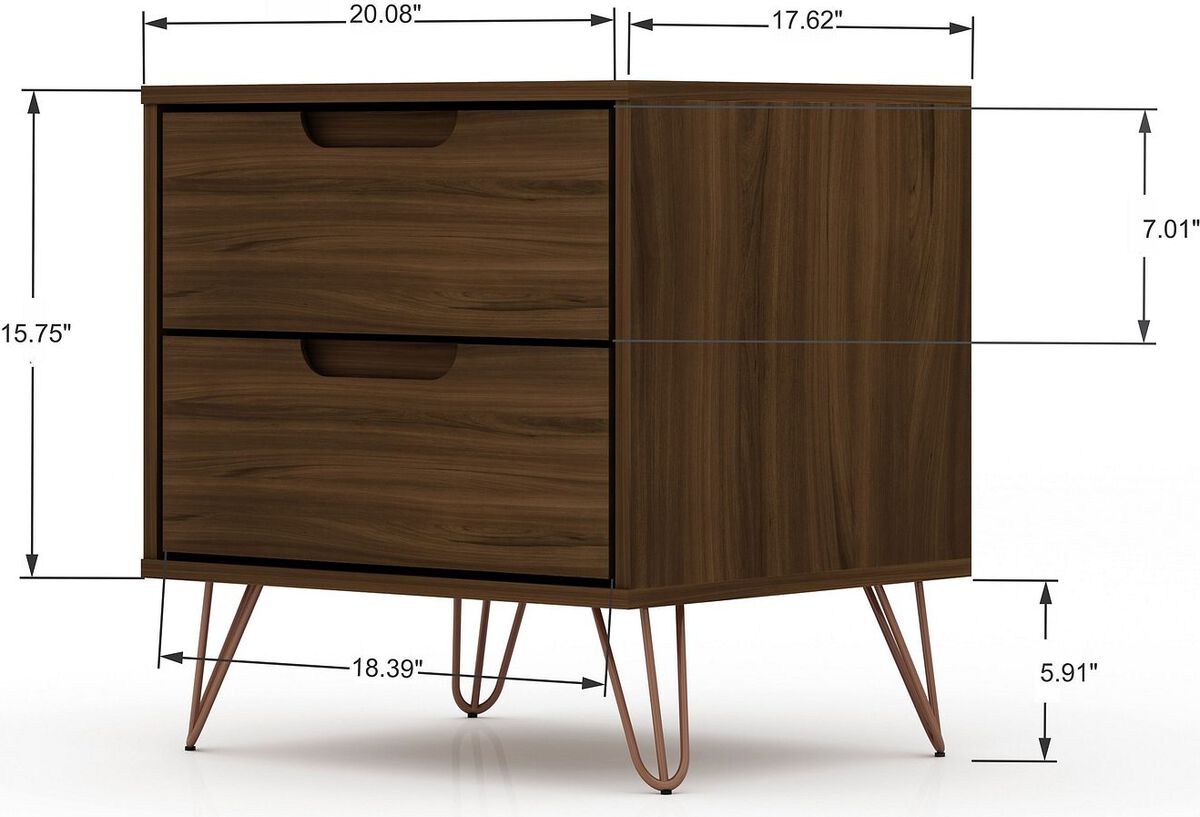 Manhattan Comfort Nightstands & Side Tables - Rockefeller 2-Drawer Brown Nightstand (Set of 2)