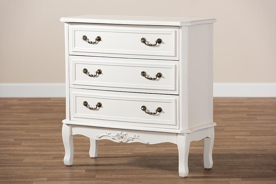 Wholesale Interiors Buffets & Cabinets - Gabrielle Traditional French Country Provincial White-Finished 3-Drawer Wood Storage Cabinet