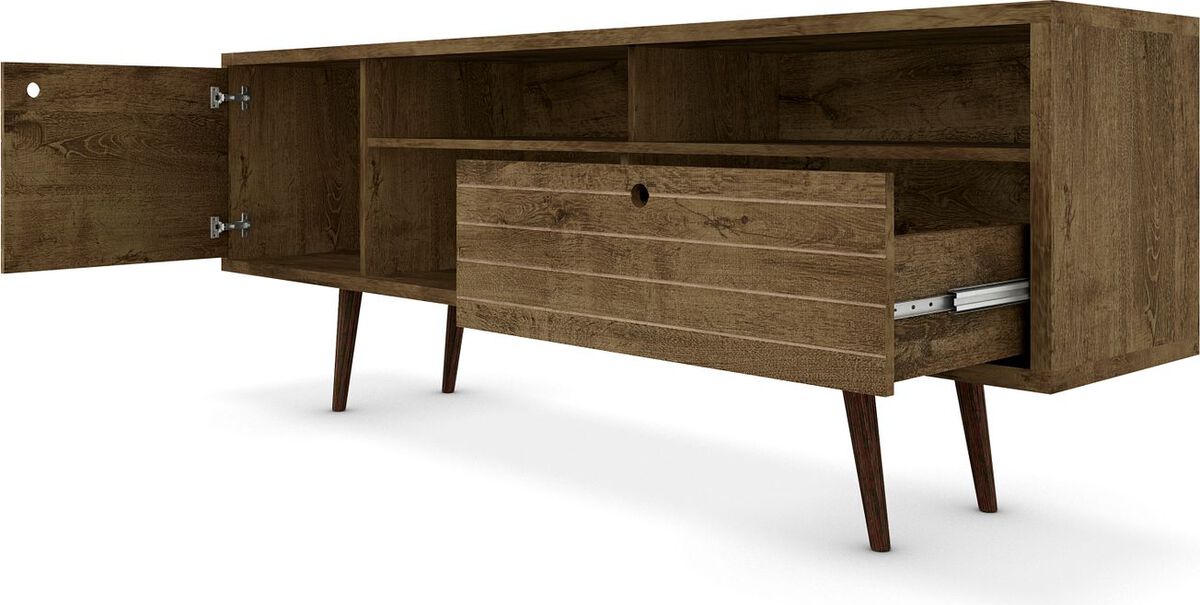 Manhattan Comfort TV & Media Units - Liberty 70.86" Mid-Century - Modern TV Stand with 4 Shelving Spaces & 1 Drawer in Rustic Brown with