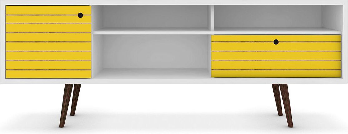 Manhattan Comfort TV & Media Units - Liberty 70.86" Mid-Century - Modern TV St& White & Yellow