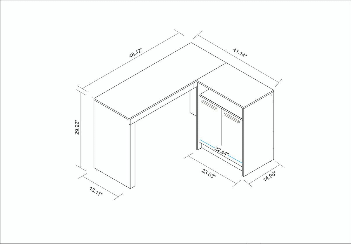 Manhattan Comfort Desks - Kalmar L -Shaped Office Desk with Inclusive Cabinet in White