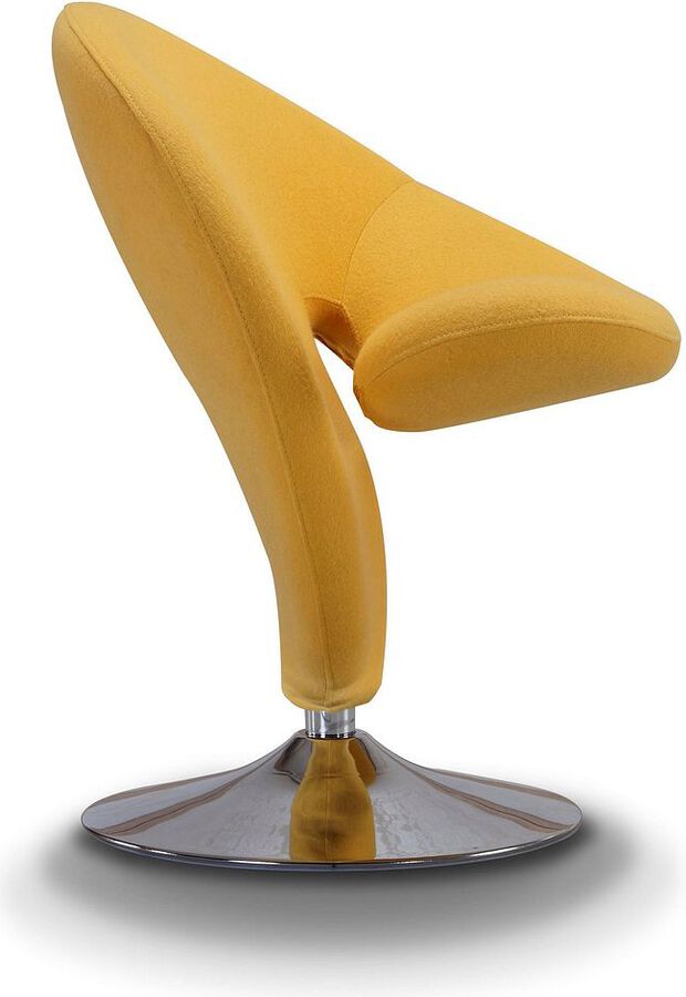 Manhattan Comfort Accent Chairs - Curl Yellow & Polished Chrome Wool Blend Swivel Accent Chair