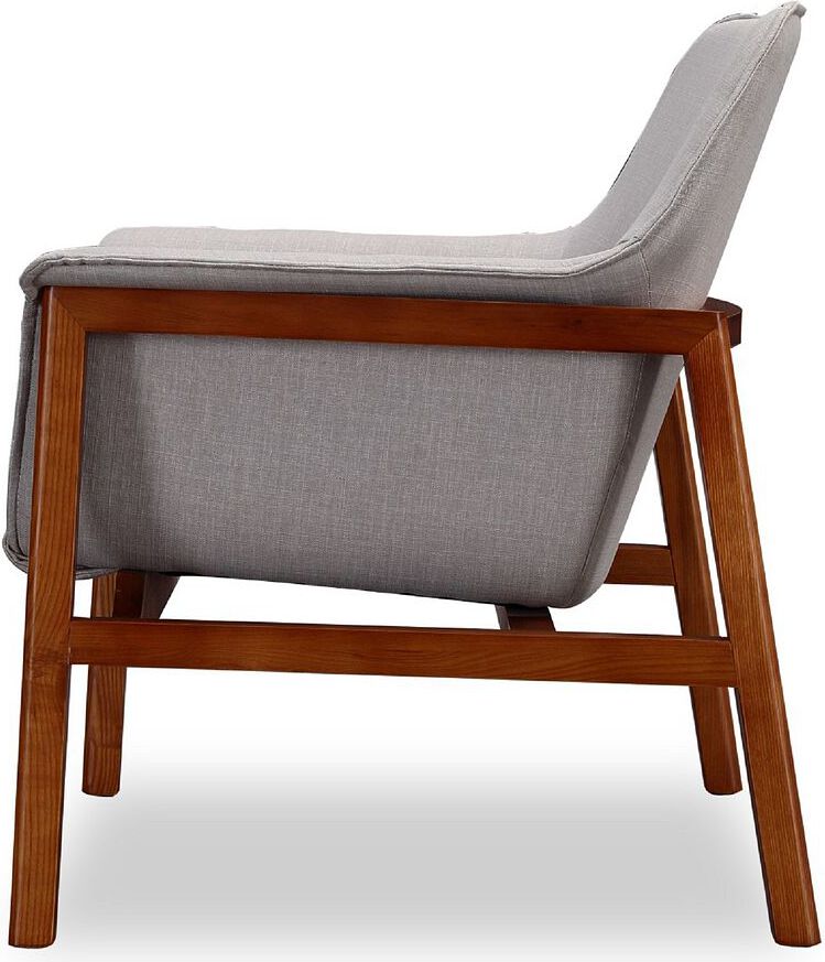 Manhattan Comfort Accent Chairs - Miller Gray and Walnut Linen Weave Accent Chair