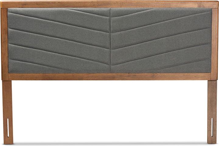 Wholesale Interiors Headboards - Iden Dark Grey Fabric Upholstered and Walnut Brown Finished Wood Queen Size Headboard