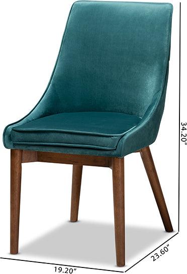 Wholesale Interiors Dining Chairs - Gilmore Contemporary Teal Velvet Brown Finished Wood 2-Piece Dining Chair Set