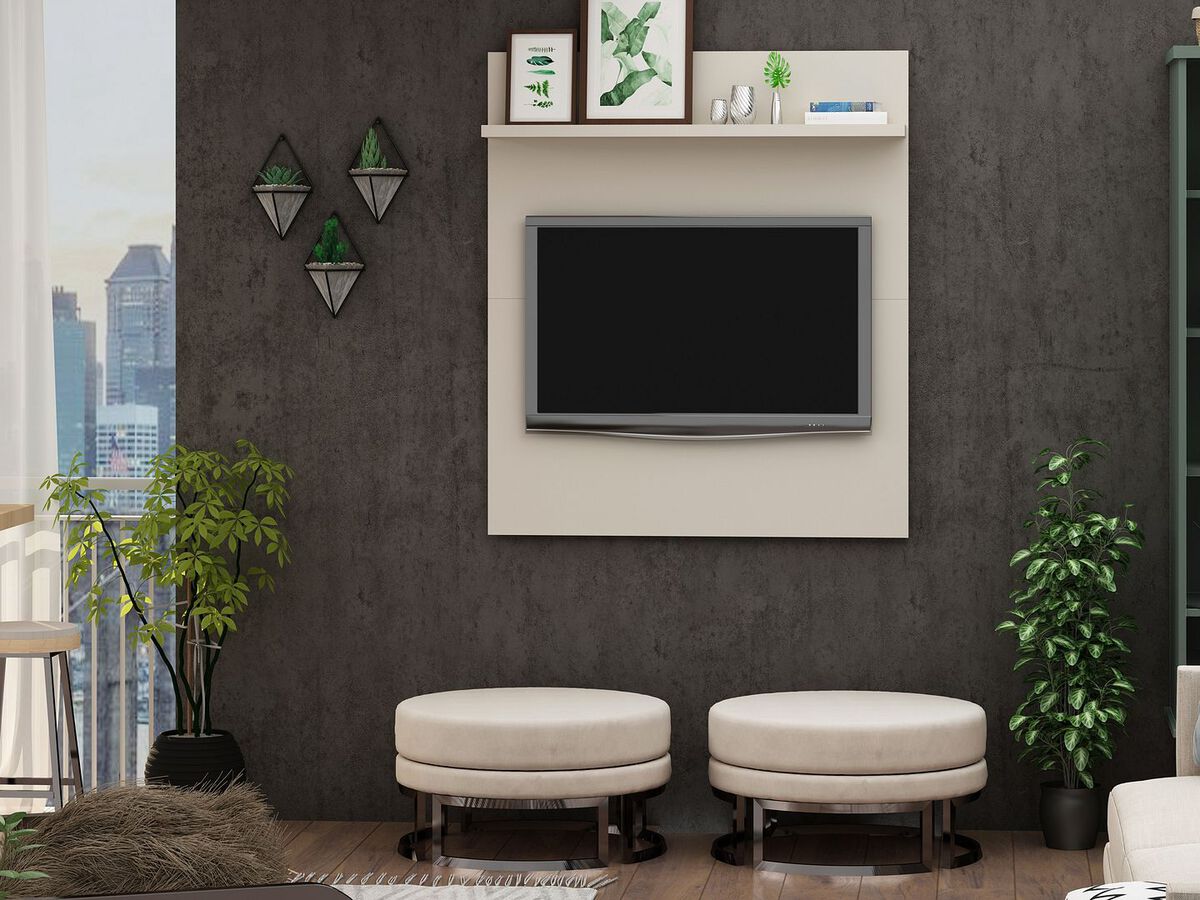 Manhattan Comfort TV & Media Units - Tribeca 35.43 TV Panel with Overhead Decor Shelf in Off White