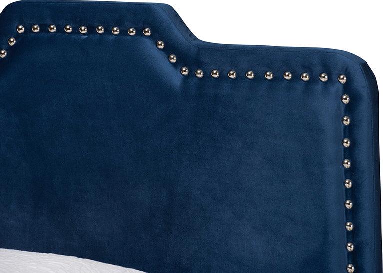 Wholesale Interiors Beds - Benjen Glam Navy Blue Velvet Fabric Upholstered Twin Size Panel Bed