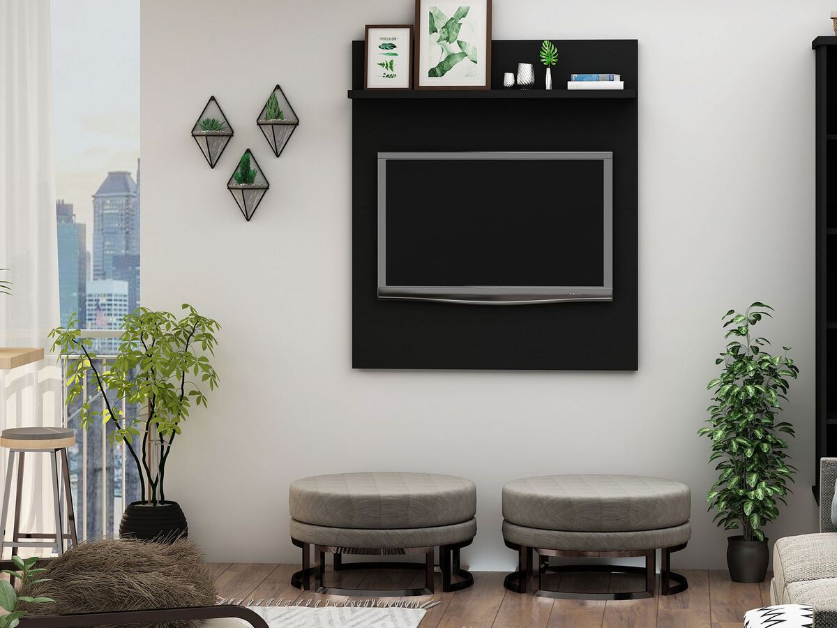 Manhattan Comfort TV & Media Units - Tribeca 35.43 TV Panel with Overhead Decor Shelf in Black