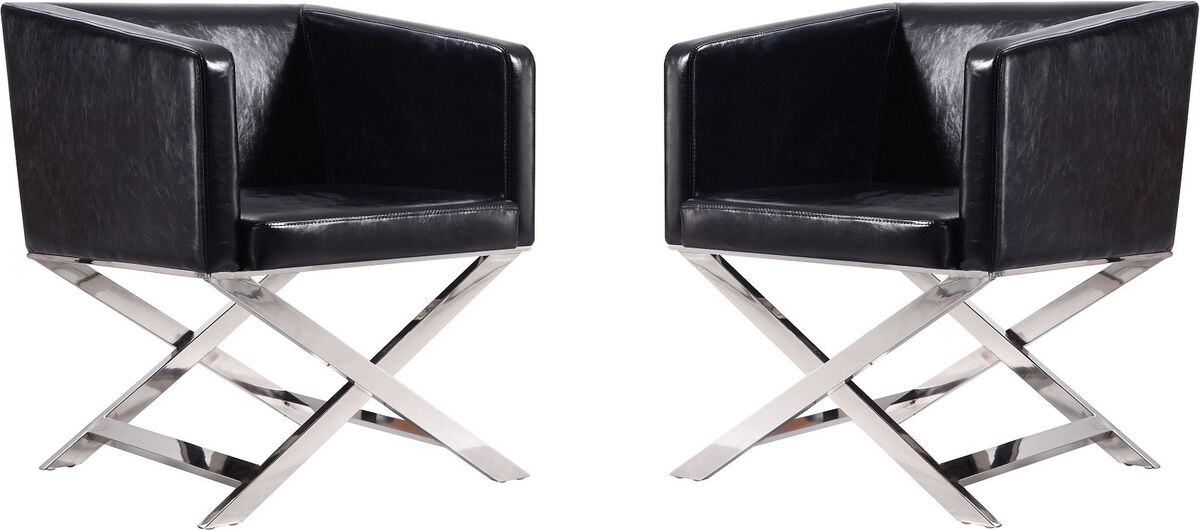 Manhattan Comfort Accent Chairs - Hollywood Black & Polished Chrome Faux Leather Lounge Accent Chair (Set of 2)